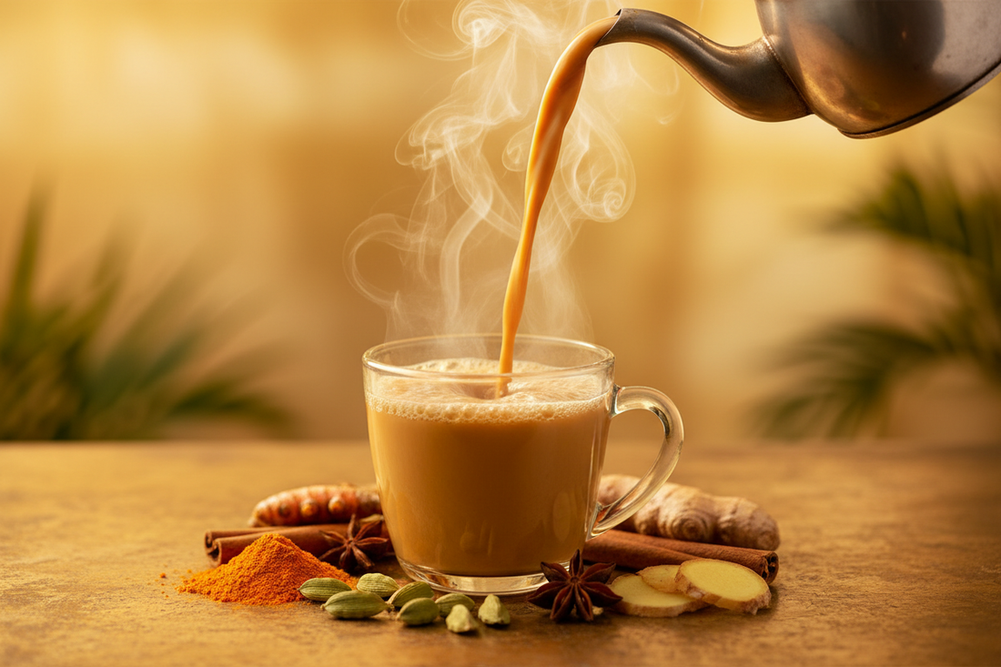 Sembilan rempah utuh Ayurveda dengan teh hitam Ceylon satu ladang untuk masala chai