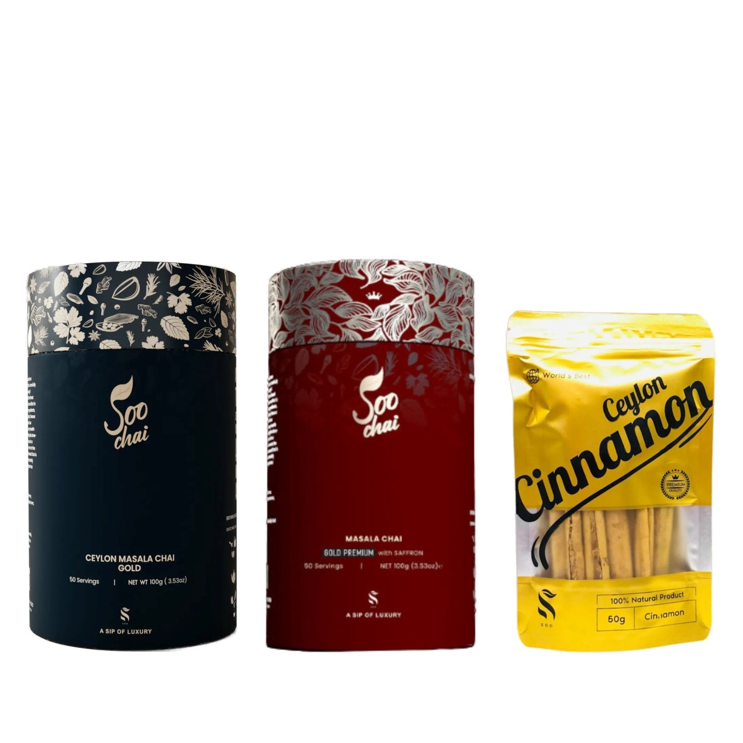 Chai Lover's gift set — Masala Chai Gold, Chai Gold Premium with saffron and Ceylon cinnamon