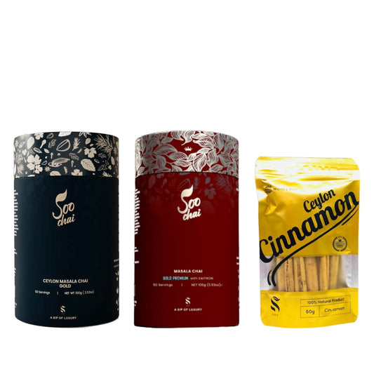 Chai Lover's gift set — Masala Chai Gold, Chai Gold Premium with saffron and Ceylon cinnamon