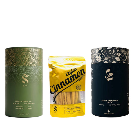 Wellness Ritual gift set — Ceylon green tea, true cinnamon and Masala Chai Gold